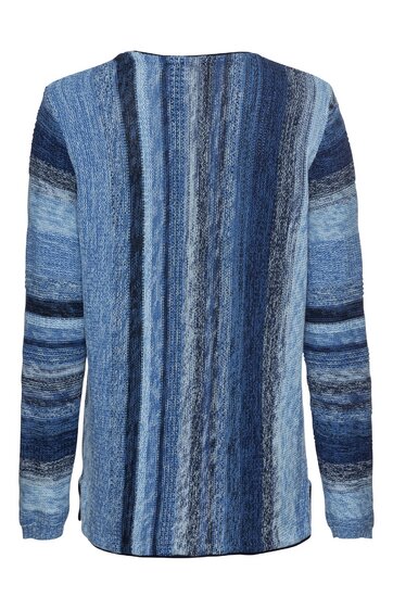 Lockerer Pullover in Blautönen mit vertikalen Streifen, Rundhalsausschnitt, lange Ärmel, gerade geschnitten