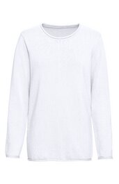Langärmeliges weißes Shirt, rundhals, schlichter Schnitt, gerade Form ohne Muster oder zusätzliche Details