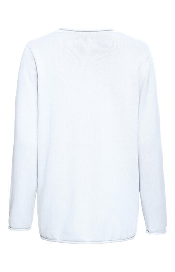 Langärmliges weißes Oberteil ohne Muster, runder Halsabschluss, gerade geschnitten, Rückansicht ohne sichtbare Details