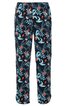 Hose mit lockerem Schnitt, dunkelblauer Grundfarbe, florales Muster mit blauen, weißen und roten Elementen, elastischer Bund, ohne sichtbare Verschlüsse, gerade geschnittene Beine