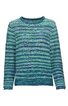 Langärmliger Pullover in Blau- und Grüntönen, horizontal gestreift, Rundhalsausschnitt, gerade geschnitten, ohne weitere Verzierungen