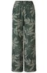 Weite Hose in dunkelgrün mit großflächigem, cremefarbenem Blattmuster, elastischer Bund, gerade geschnitten, lang
