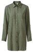 Olivgrünes Hemdblusenkleid mit langem Arm, durchgehende Knopfleiste vorne, Hemdkragen, gerade geschnitten, strukturierter Stoff
