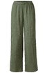 Hose in Olivgrün, glatt strukturiert, elastischer Bund, lange gerade Beine, ohne Muster oder zusätzliche Details