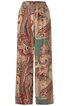 Hose mit weitem Bein, beige Grundfarbe, Paisley-Muster in Rot, Grün und Braun, elastischer Bund, lange Länge