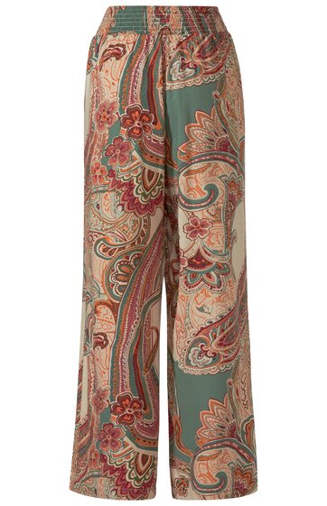Weite lange Hose mit Paisley-Muster in Grün, Rot, Beige, elastischer Bund, gerade geschnitten, ohne Taschen