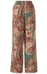 Weite lange Hose mit Paisley-Muster in Grün, Rot, Beige, elastischer Bund, gerade geschnitten, ohne Taschen