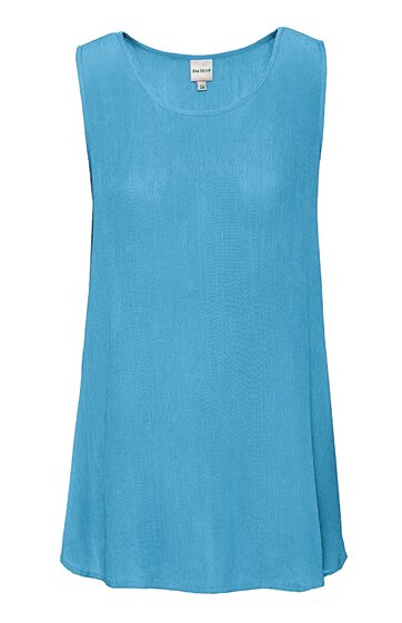 Ärmelloses, hellblaues Oberteil mit rundem Ausschnitt, locker geschnitten, ohne Muster oder Verzierungen
