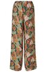Weite Hose in Dunkelgrün mit großflächigem Blätter- und Blumenmuster in Beige, Orange, Hellgrün, hoher elastischer Bund, gerade geschnitten