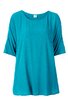 Türkisfarbene Bluse, einfarbig, Rundhalsausschnitt, locker geschnitten, halblange Ärmel mit kleinen Falten, gerade geschnitten