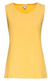Gelbes Tanktop ohne Muster, rundhalsausschnitt, ärmellos, gerade Form