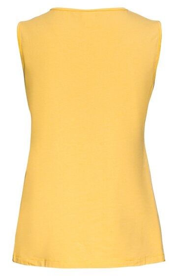 Ärmelloses Damenoberteil, sonnengelb, einfarbig, rundhalsausschnitt, gerade geschnitten, glatte Oberfläche