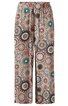 Weite Hose mit elastischem Bund, cremefarbener Grundton, bunte Mandala-Muster in Türkis, Orange, Braun und Schwarz, gerade geschnitten, knöchellang