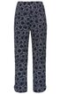 Hose in dunkelblau mit weißem, kreisförmigem Muster, gerader Schnitt, elastischer Bund
