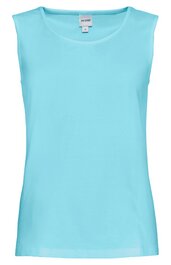 Ärmelloses Damenoberteil in helltürkis, unifarben, Rundhalsausschnitt, gerade geschnitten