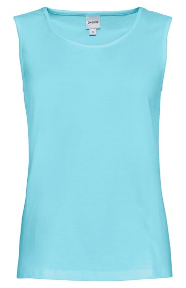 Ärmelloses Damenoberteil in helltürkis, unifarben, Rundhalsausschnitt, gerade geschnitten
