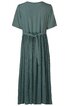 Maxikleid in dunklem grün, einfarbig, kurze Ärmel, mit angehängtem Taillengürtel, ausgestellter Rock, Rückenansicht
