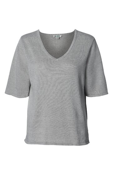 Hellgraues T-Shirt mit V-Ausschnitt, kurze Ärmel, gerade geschnitten, ohne Muster, schlichter Stil