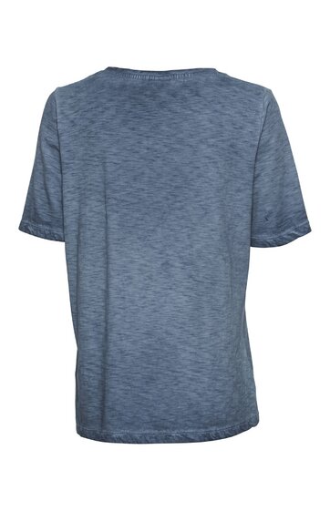 Kurzärmeliges T-Shirt in taubenblau mit meliertem Muster, Rundhalsausschnitt, gerade geschnitten, ohne sichtbare Verzierungen