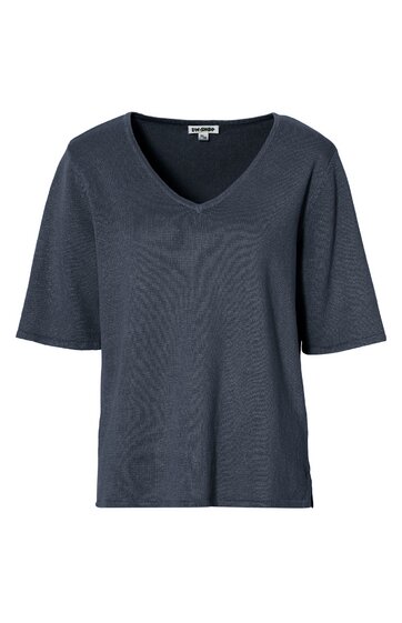Damen-T-Shirt in dunkelblau, Kurzarm, V-Ausschnitt, gerade geschnitten
