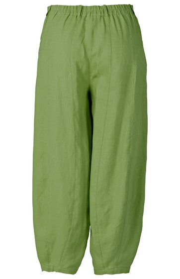 Locker geschnittene Hose in hellgrün, elastischer Bund, weite Beine mit Bündchenabschluss, ohne sichtbare Muster oder Details