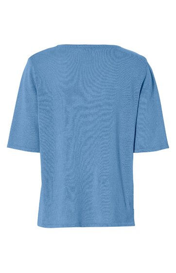 Hellblaues kurzärmeliges T-Shirt, gerade geschnitten, rundhalsausschnitt, ohne Muster, Rückansicht