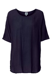 Damen-T-Shirt in dunkelblau, unifarben, Rundhalsausschnitt, kurze Ärmel, lockere Passform, gerade geschnittener Saum