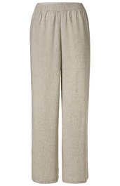 Bequeme Hose in Hellbeige, ohne Muster, mit elastischem Bund, gerade geschnitten, lang, ohne sichtbare Taschen oder Verzierungen