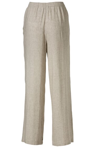 Helle, bequeme Hose in Beige, glatt, mit elastischem Bund, gerade geschnitten, ohne sichtbare Taschen oder Verzierungen