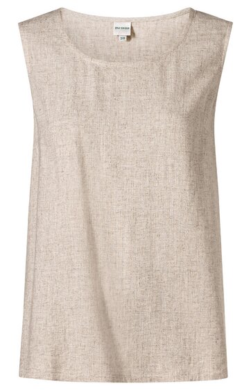 Ärmelloses Oberteil in Beige mit leichtem Gewebemuster, Rundhalsausschnitt, gerade geschnitten