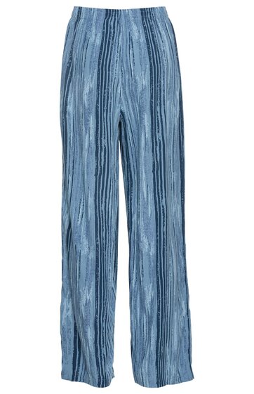 Hose für Damen, blau mit vertikalen Streifen in verschiedenen Blautönen, gerader Schnitt, hohe Taille, locker fallend