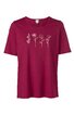 Damen-T-Shirt in dunklem Pink, frontales weißes Blumenmuster mit vier stilisierten Blumen, Rundhals, kurze Ärmel, gerade geschnitten