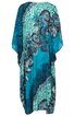 Kaftan, türkis mit dunkelblauen und schwarzen Paisley- und floralem Muster, lockere lange Form, Rundhalsausschnitt, weit geschnitten