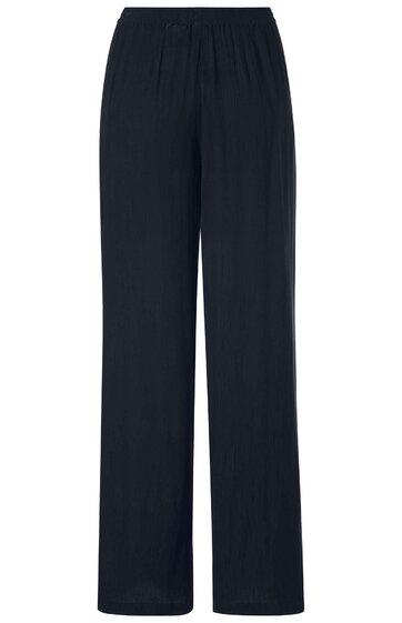 Schwarze, gerade geschnittene Hose mit elastischem Bund, ohne sichtbare Taschen oder weitere Details