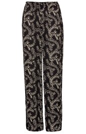 Hose in Schwarz mit cremeweißem, fraktalem Pflanzenmuster, gerade geschnittene Beine, elastischer Bund