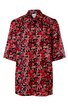 Rotes Hemd mit schwarzem und weißem Blumenmuster, Halbarm, mit Kragen, durchgehende Knopfleiste vorne, länger geschnitten