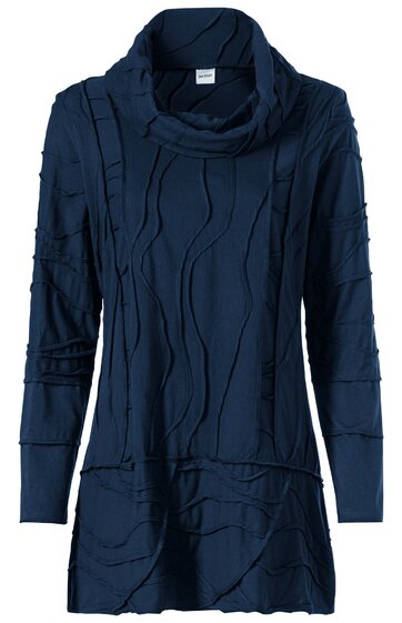 Damenpullover mit Rollkragen und strukturiertem Muster in Dunkelblau