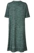 Kleid in dunkelgrün mit kurzem Ärmel, glattem Obermaterial, knielang, schlichtes Design ohne Muster, gerade Form, Rundhalsausschnitt rückseitig sichtbar
