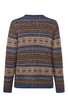 Strickpullover in Blau, Braun und Beige, gestreiftes Norwegermuster, Rundhalsausschnitt, lange Ärmel, gerade Passform