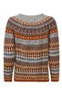 Pullover in Hellgrau, Braun, Hellblau und Rostrot mit Fair-Isle-Muster, Rundhalsausschnitt, lange Ärmel, gerade geschnitten