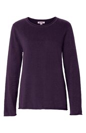 Langärmliges Shirt in Dunkellila, rundhals, gerade geschnitten, ohne Muster, schlichtes Design