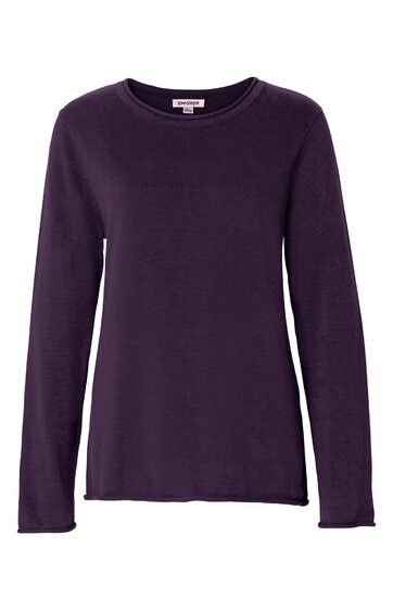 Langärmliges Shirt in Dunkellila, rundhals, gerade geschnitten, ohne Muster, schlichtes Design