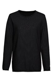 Schwarzes Langarmshirt, rundhals, schlicht ohne Muster, gerade geschnitten