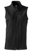 Schwarze ärmellose Fleeceweste, durchgehender Reißverschluss vorne, Stehkragen, taillierte Form, keine weiteren Muster oder Verzierungen