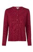 Damenstrickjacke, bordeauxrot, einfarbig, Rundhalsausschnitt, lange Ärmel, durchgehende Knopfleiste, gerade geschnitten