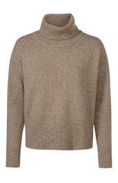 Beiger Pullover, unifarben, Rollkragen, lange Ärmel, gerade geschnitten, gerippte Bündchen an Ärmeln und Saum