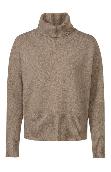 Beiger Pullover, unifarben, Rollkragen, lange Ärmel, gerade geschnitten, gerippte Bündchen an Ärmeln und Saum