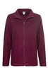 Dunkelrote Fleecejacke, einfarbig, Stehkragen, durchgehender Reißverschluss, lange Ärmel, gerade geschnitten