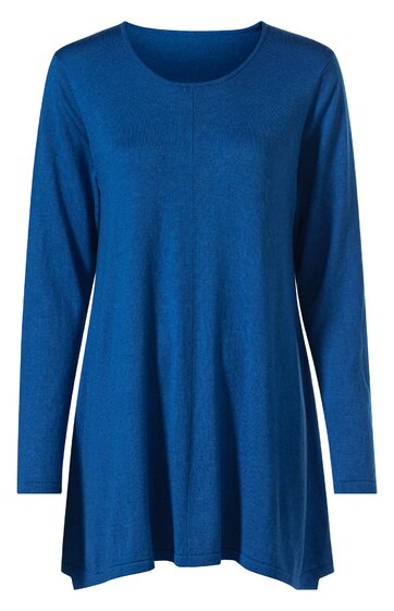 Langärmeliges Tunika-Shirt in Königsblau, einfarbig, Rundhalsausschnitt, gerade geschnitten, locker fallend