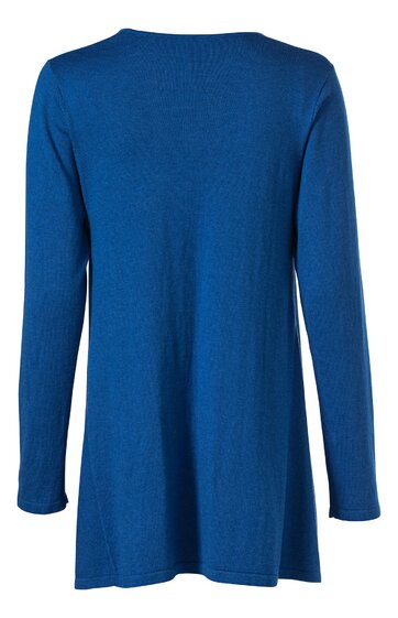 Langärmliges Shirt in kobaltblau, unifarben, lange Form, Rundhalsausschnitt, ohne sichtbare Verschlüsse, flach liegend fotografiert